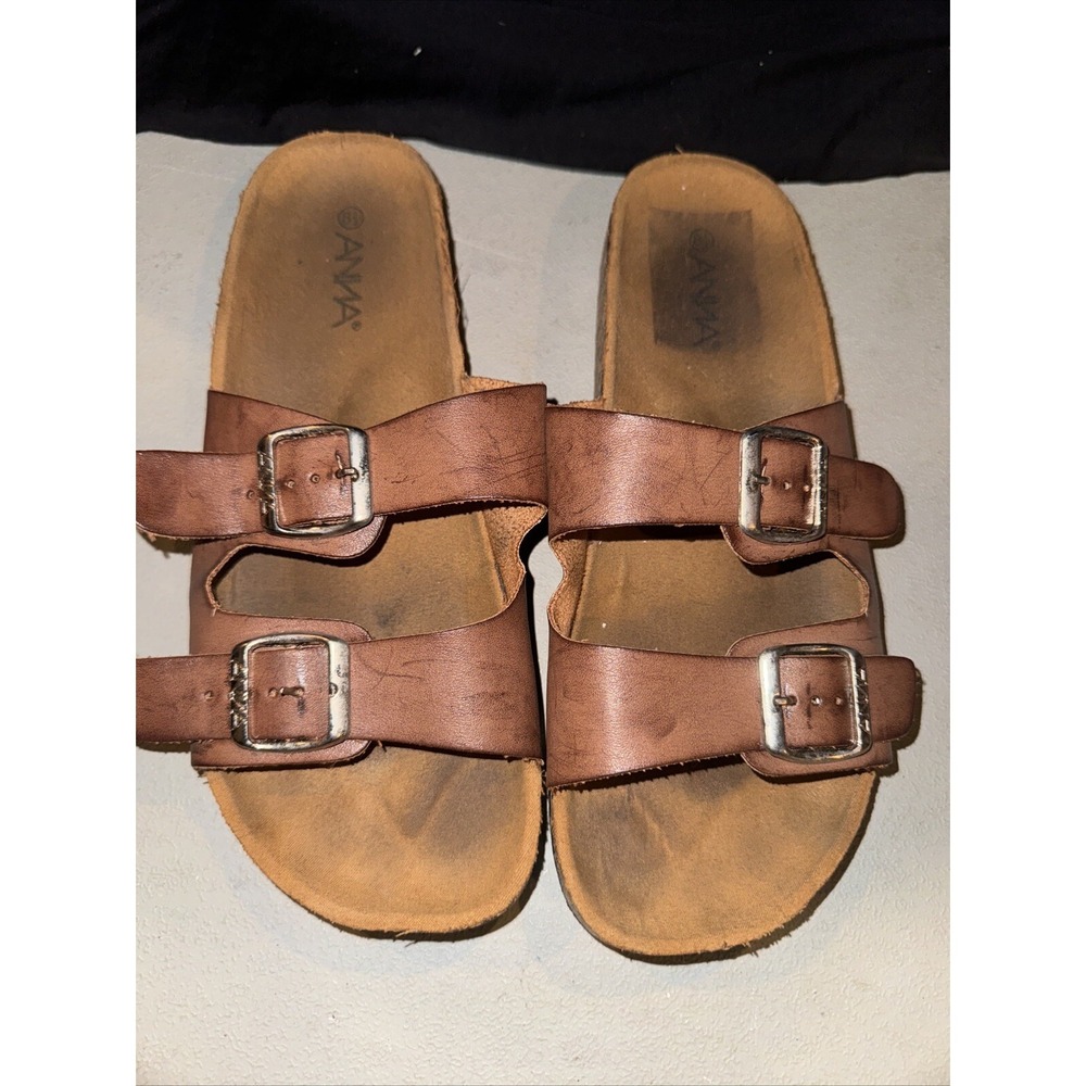 ANNA Glory Women's Slide Sandals Cork Footbed Double Buckle Size 8.5
